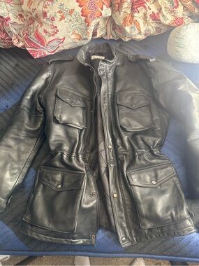 Belstaff Black Leather Military Field Jacket